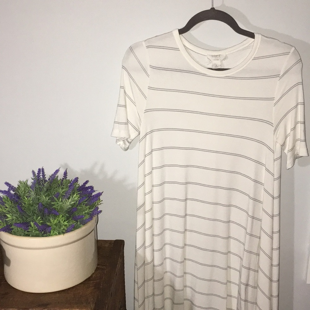 LOFT white and gray stripe nightie // size small